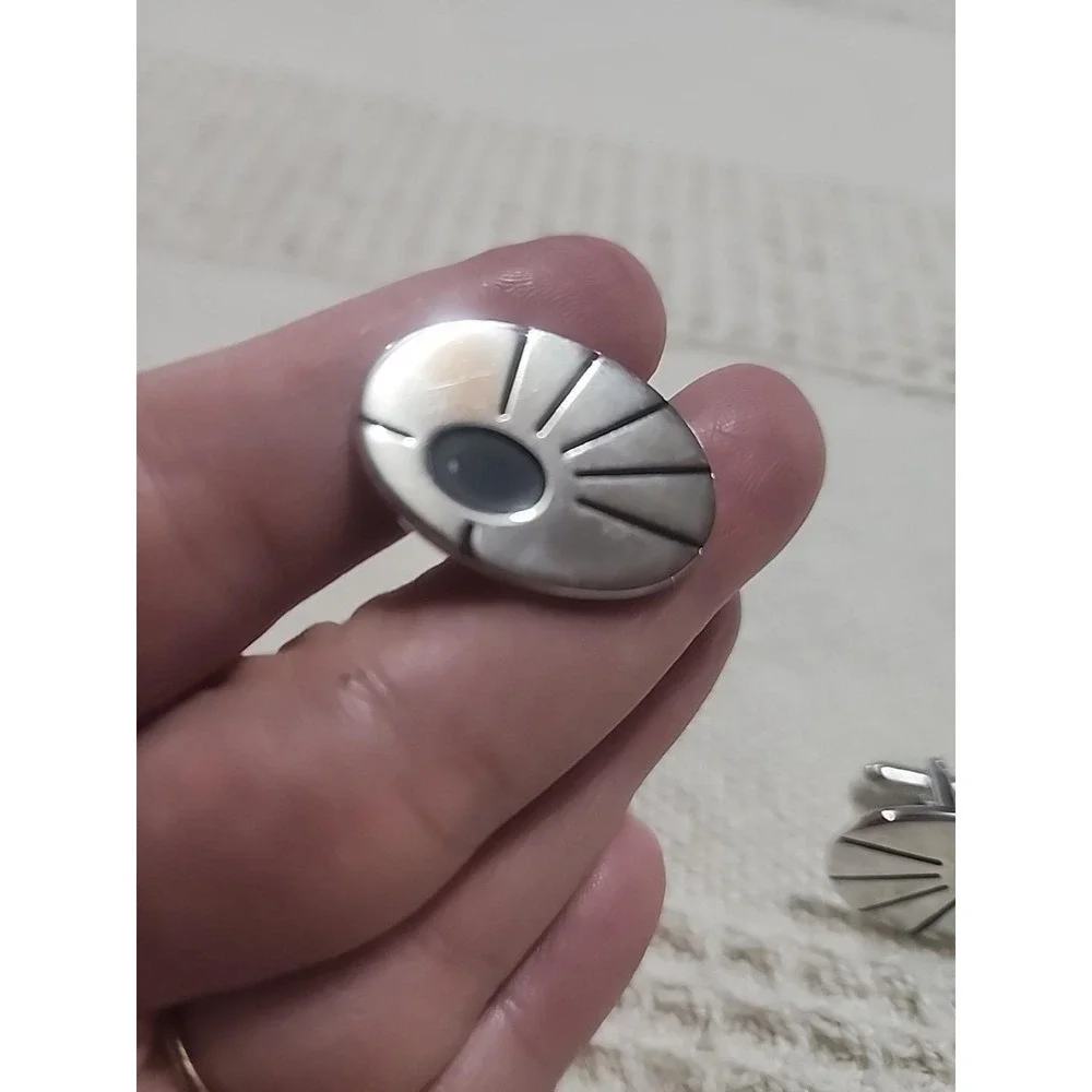 Vintage Hickok cufflinks Silver Black MCM Sunburst